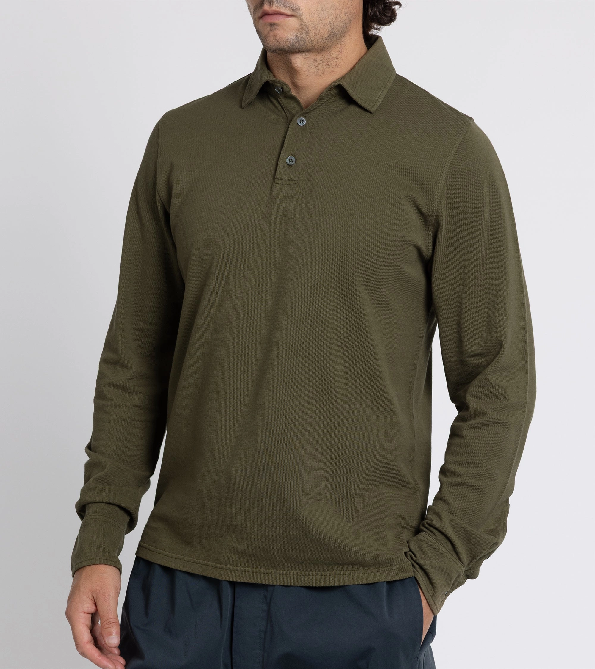 Trunk Moxon Long Sleeve Polo Shirt: Olive Moss UVBlocking Fabric Tech