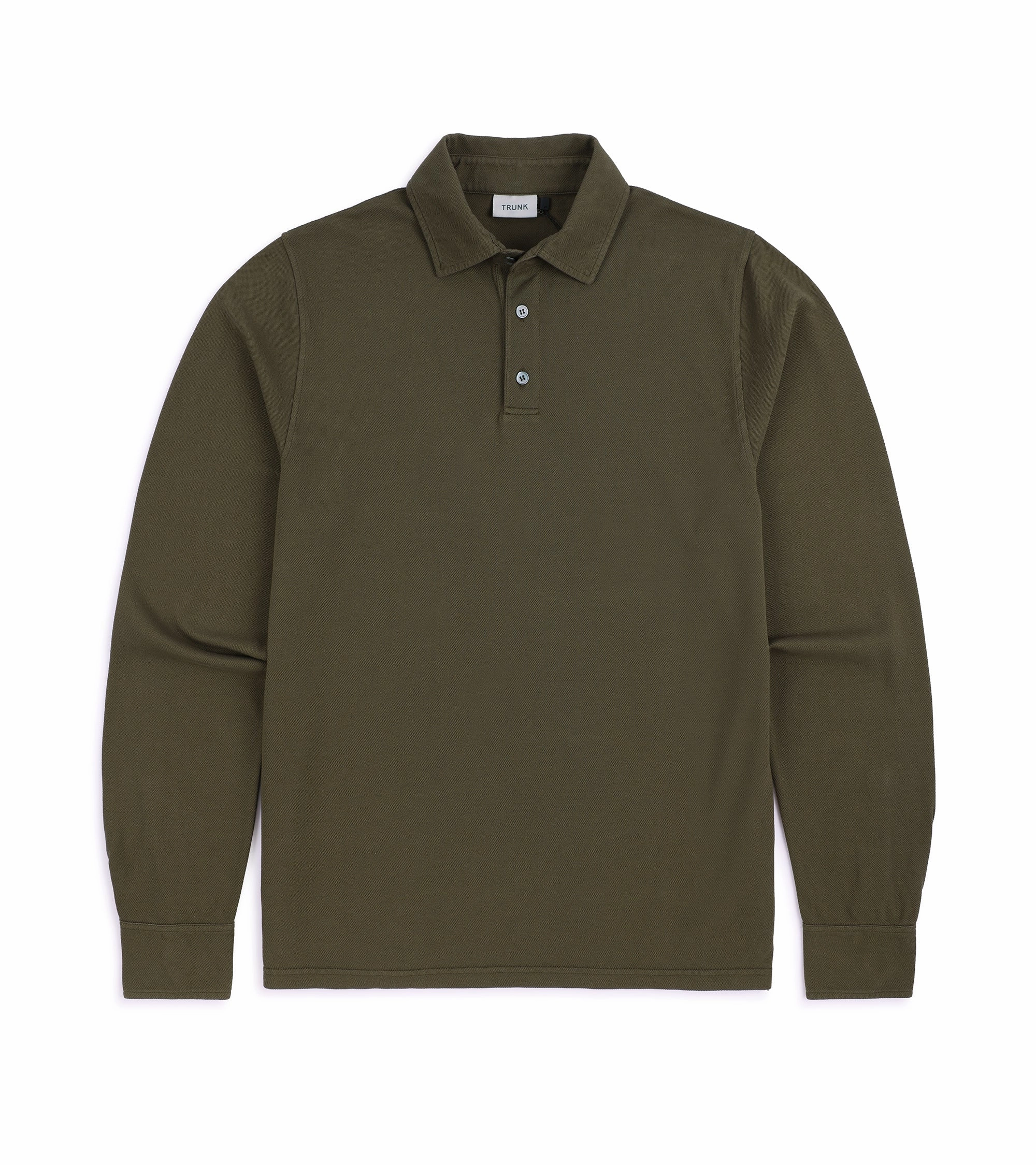 Trunk Moxon Long Sleeve Polo Shirt: Olive Moss Relaxed Fit Fitted Wear