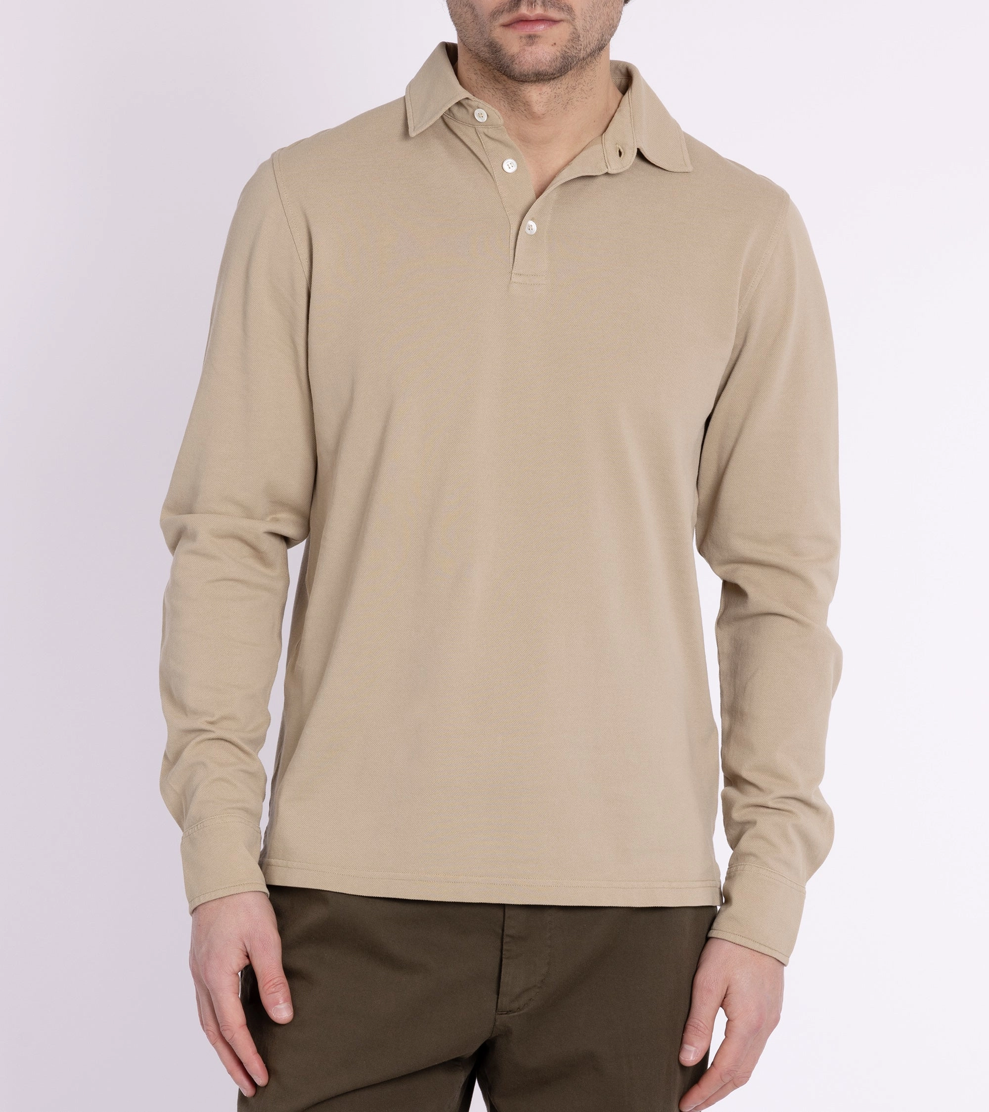 Sun Protection UPF 50 Sophisticated Look Trunk Moxon Long Sleeve Polo Shirt: Safari Beige