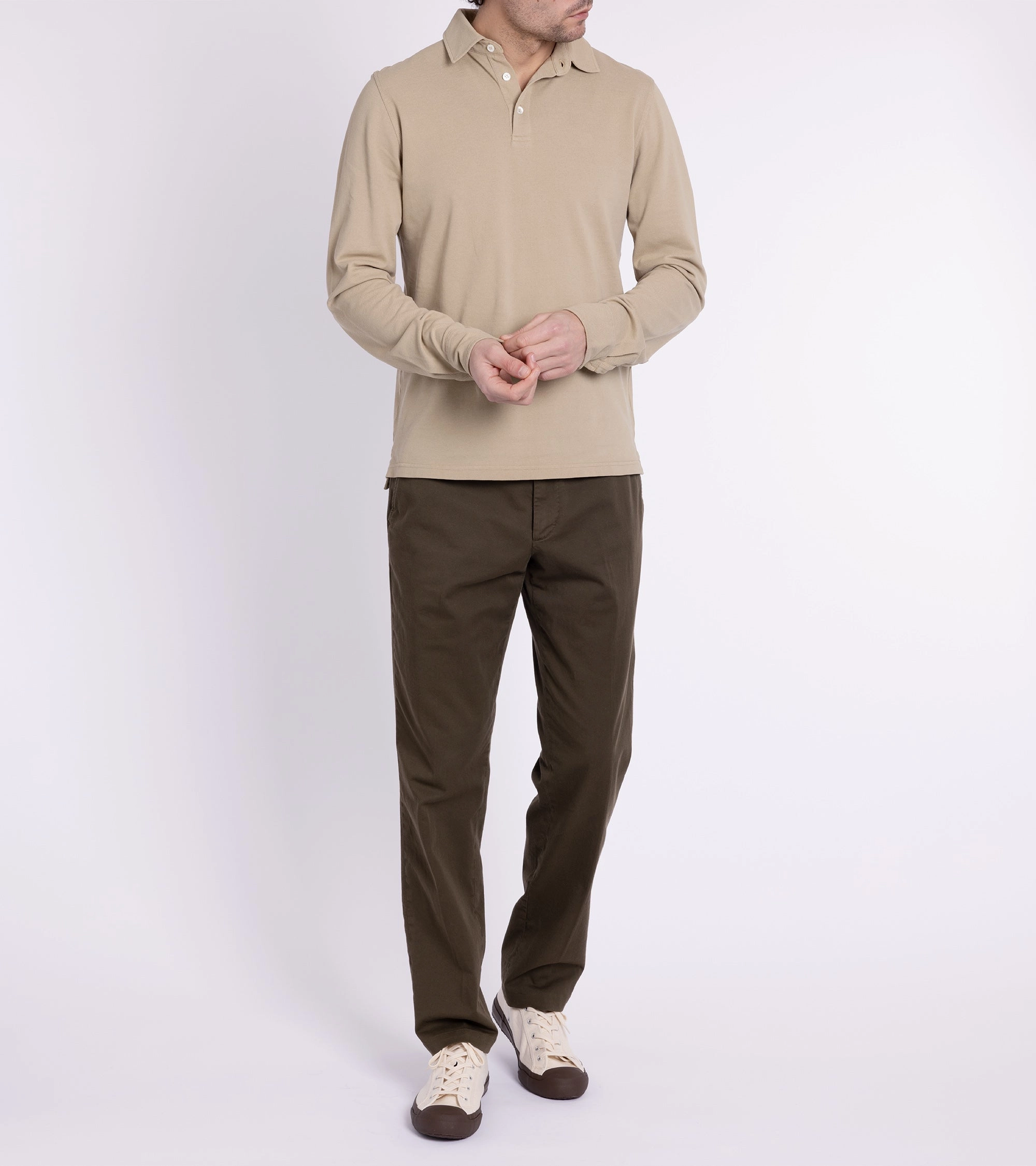 Trunk Moxon Long Sleeve Polo Shirt: Safari Beige Summer Comfort Sophisticated Look