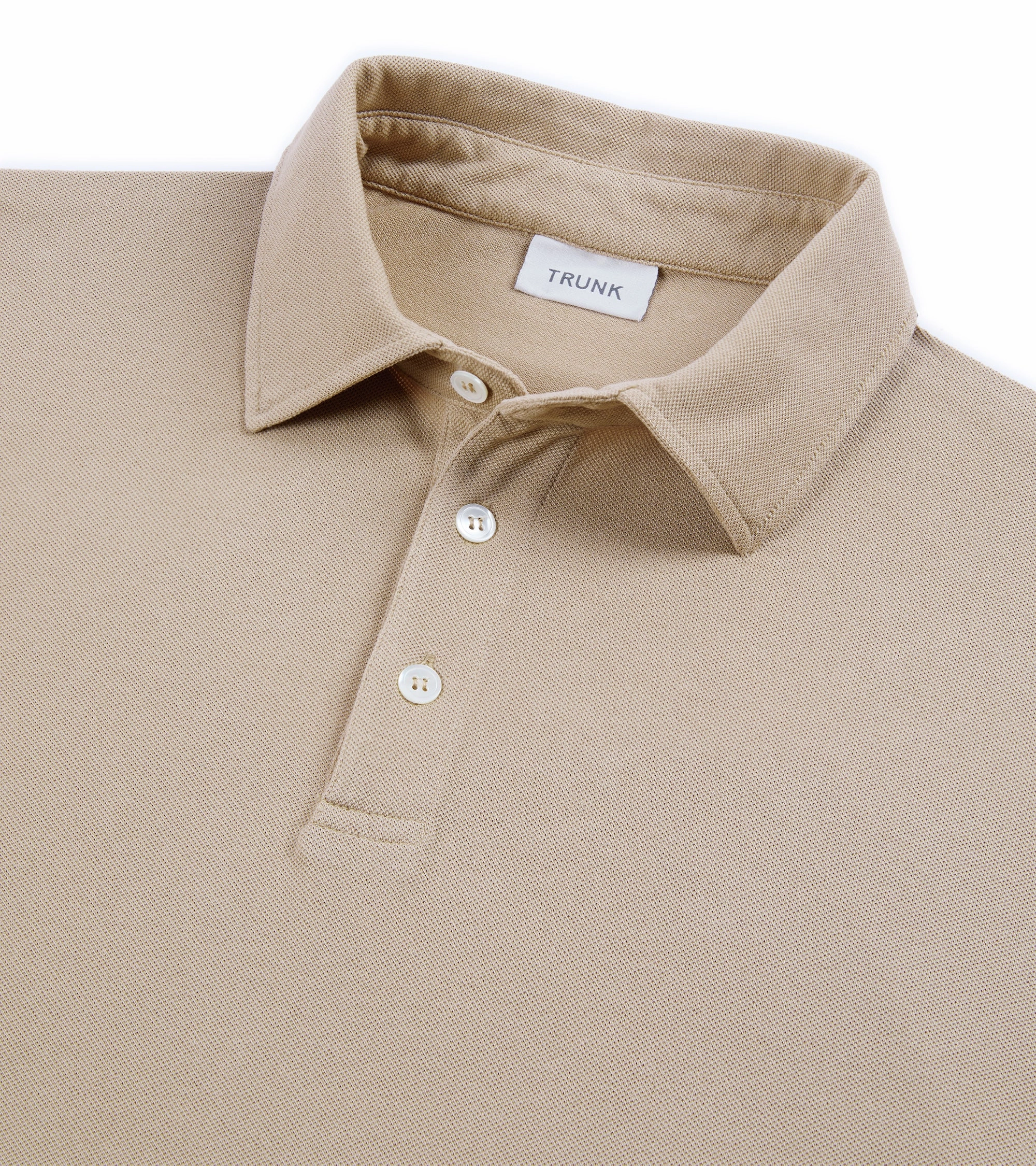 Trunk Moxon Long Sleeve Polo Shirt: Safari Beige Lightweight Comfort DoubleLayered Fabric