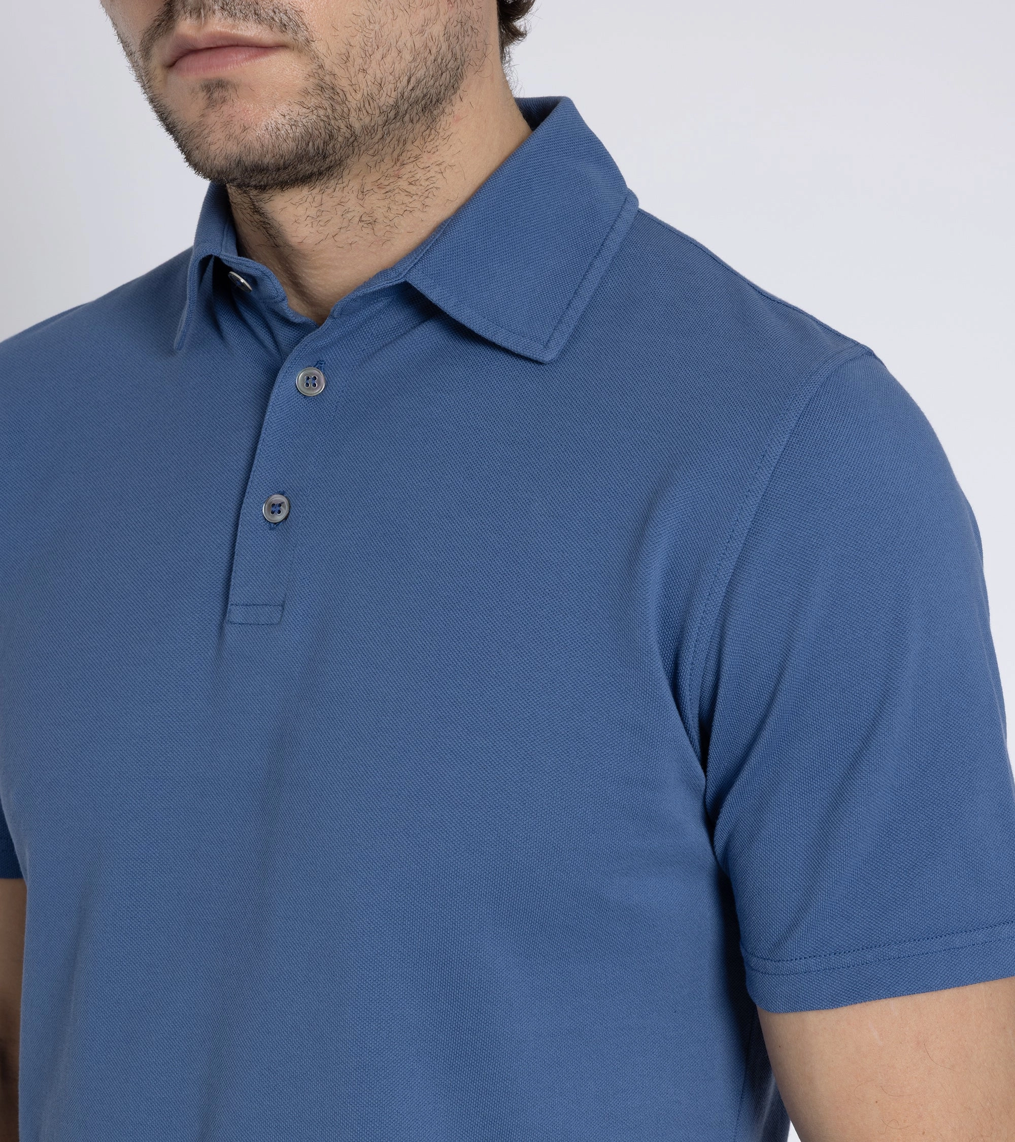 Trunk Moxon Short Sleeve Polo Shirt: Mid Blue Smart Casual Breathable fabric