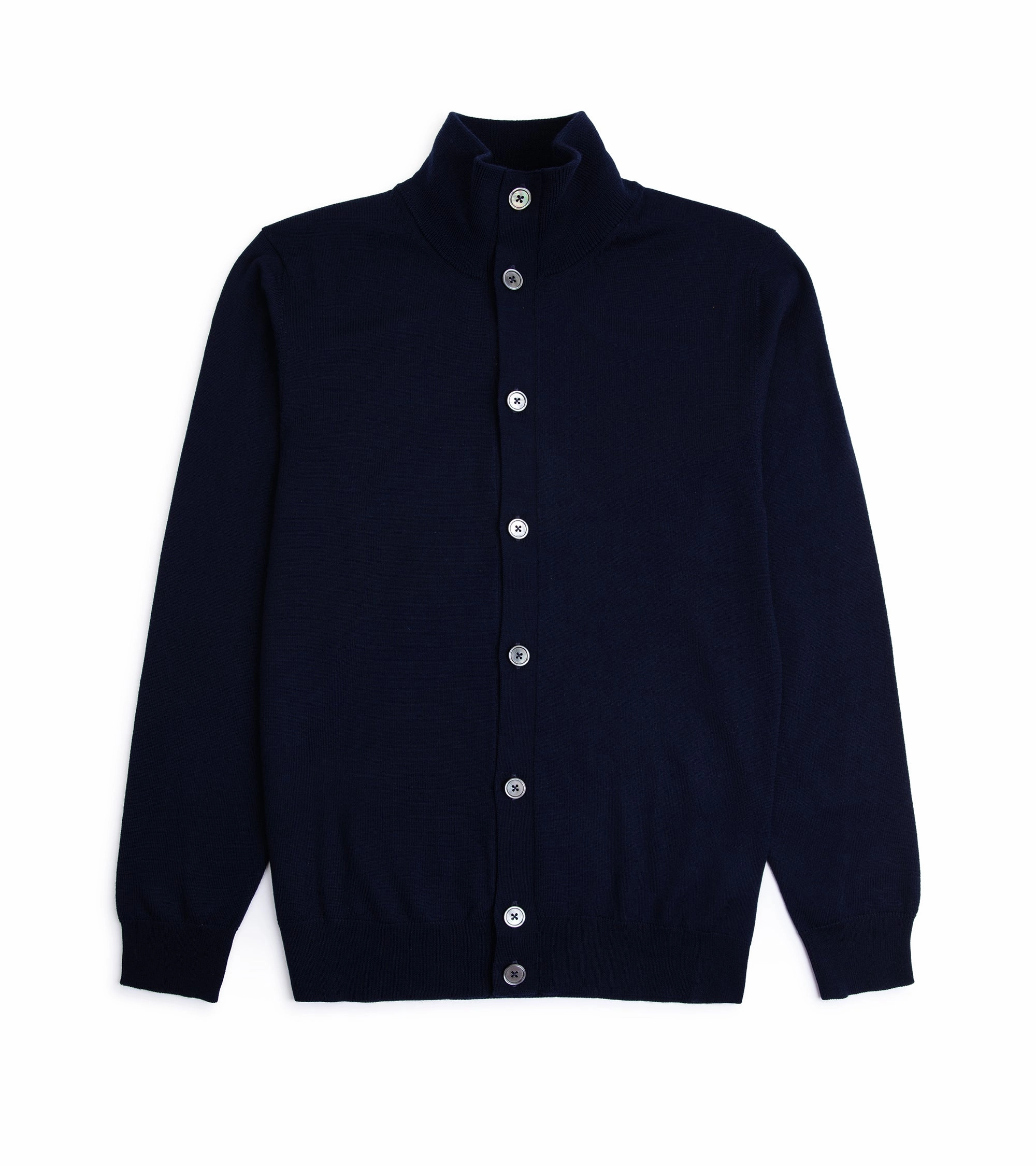 DoubleLayered Collar Trunk Stratton Merino Cardigan: Navy