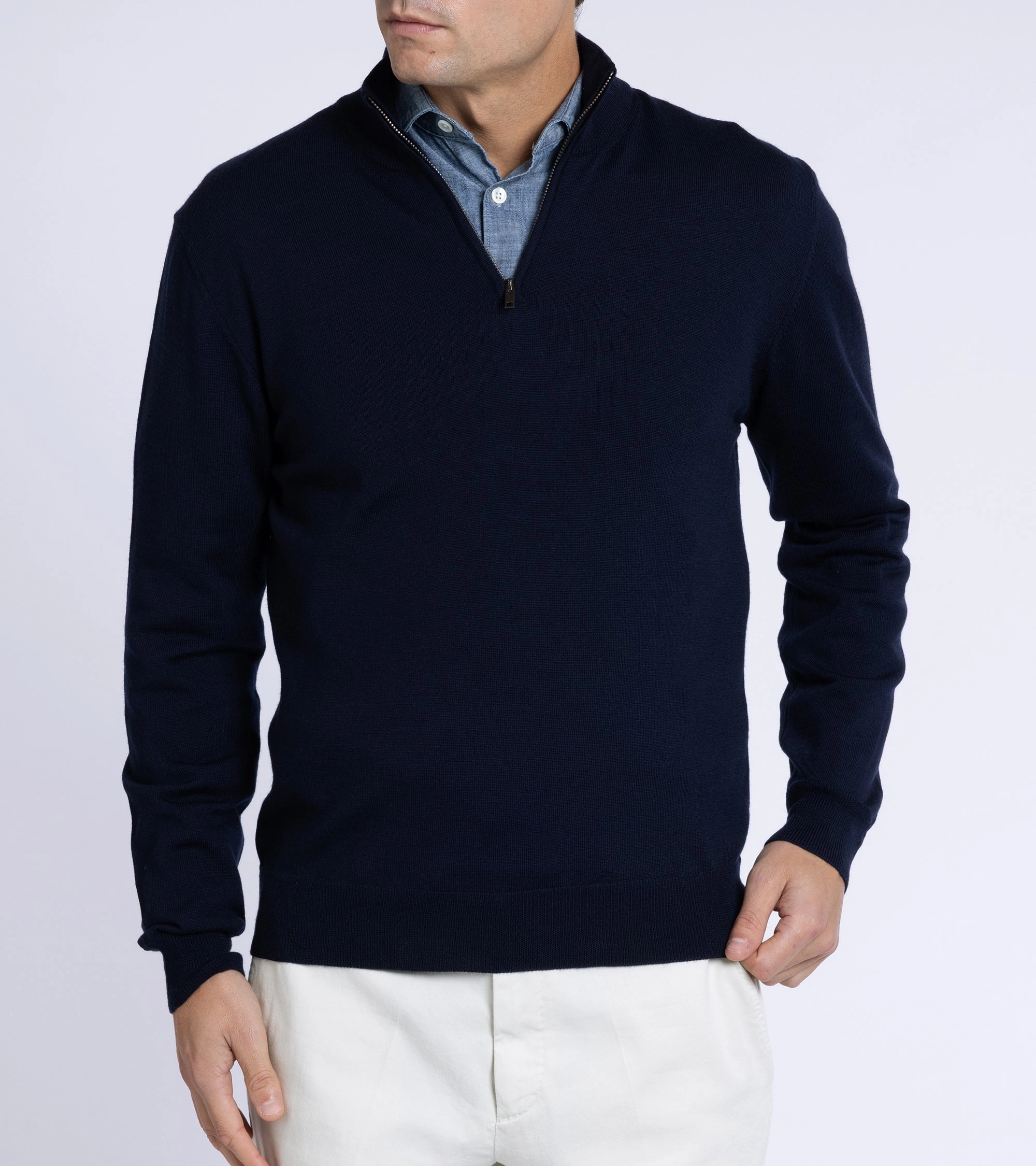 Trunk Trebeck Merino Half Zip Sweater: Navy OdorResistant Fabric
