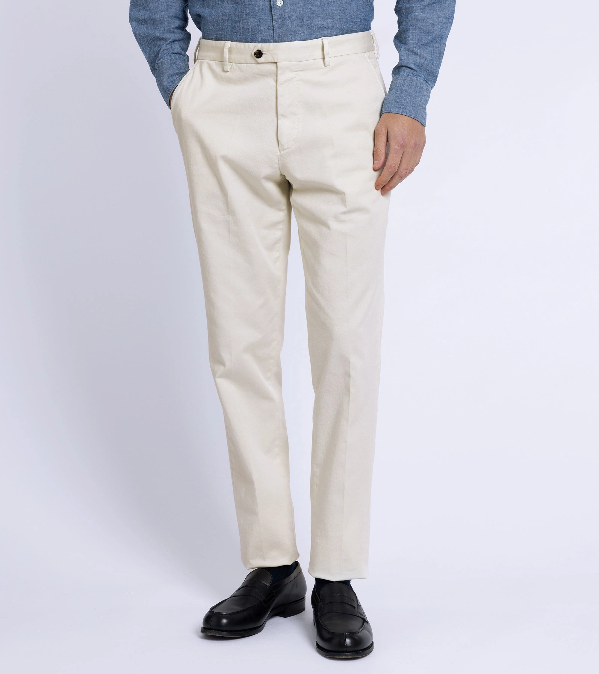 Trunk Welbeck Flat Front Cotton Trousers: Bone Active Design Wear