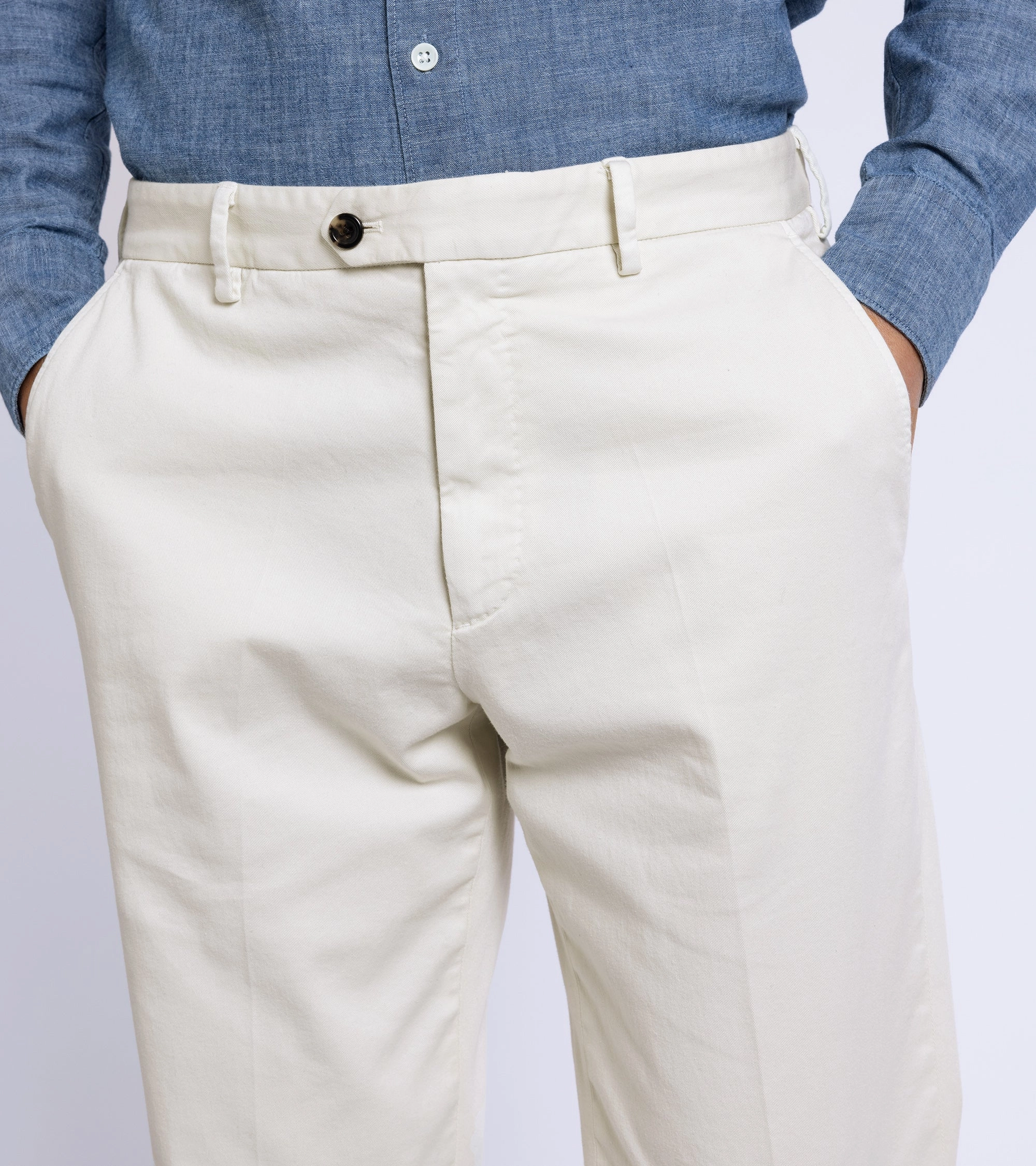Casual Wearable Comfort Control Trunk Welbeck Flat Front Cotton Trousers: Bone