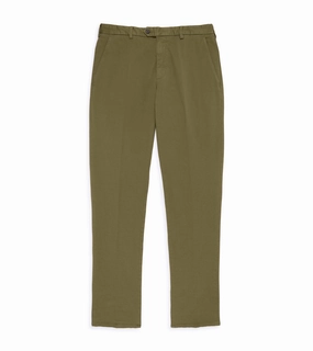 StretchMaterial Anti Pilling Surface Trunk Welbeck Flat Front Cotton Trousers: Moss Green