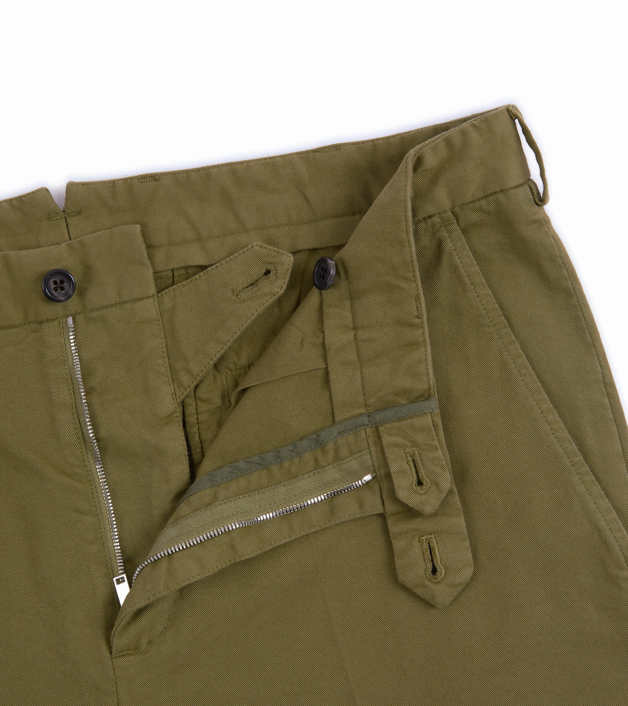 Trunk Welbeck Flat Front Cotton Trousers: Moss Green wrinkle free Anti Odor Treatment
