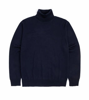 Trunk William Merino Roll Neck Sweater: Navy Chunky Cable Knit
