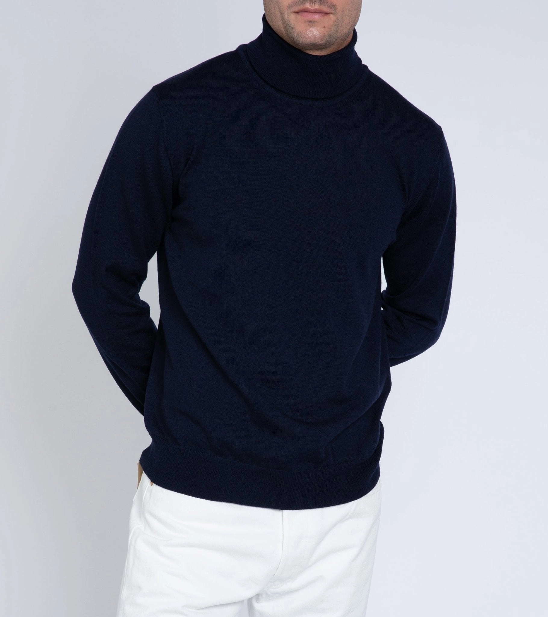 Trunk William Merino Roll Neck Sweater: Navy Chill Weather Drop Shoulder