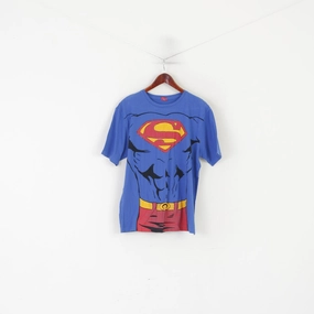 TU Superman Men L Shirt Blue Cotton Superman Body Graphic Crew Neck Top thermal