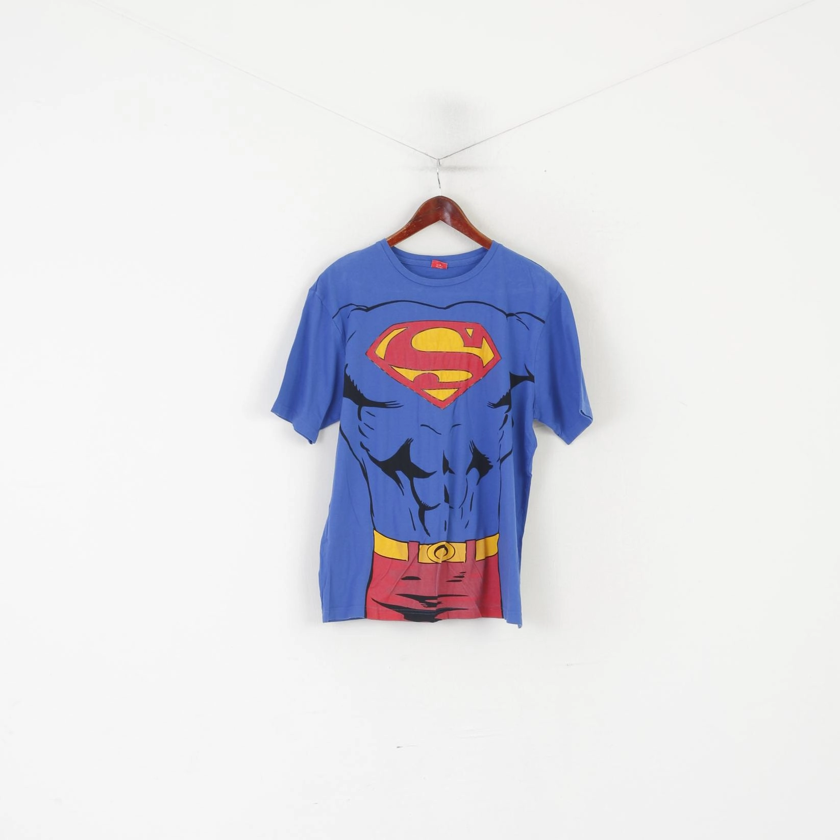 TU Superman Men L Shirt Blue Cotton Superman Body Graphic Crew Neck Top thermal