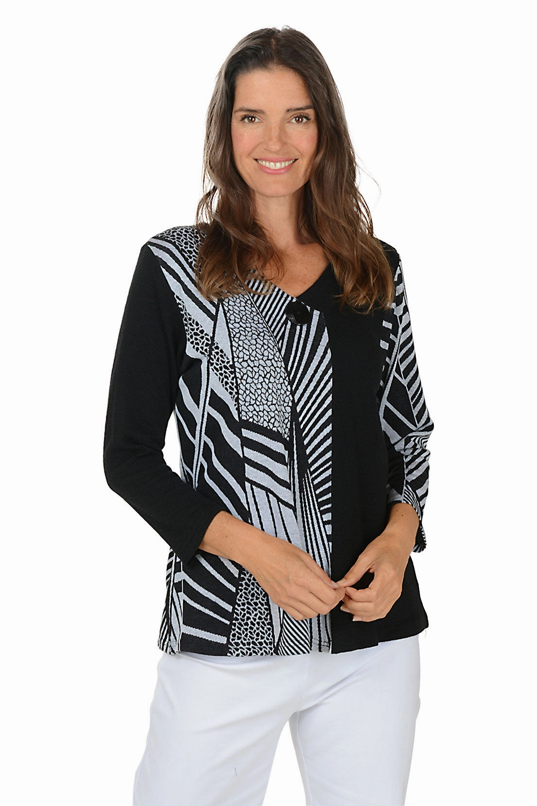 Winter Layer Relaxed Comfort Fit Tula Single Button V-Neck Top