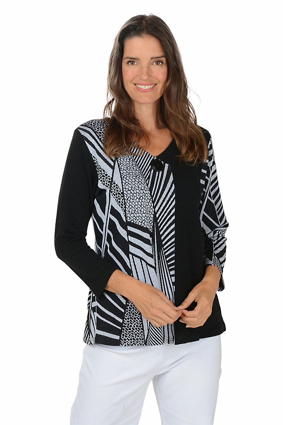 Tula Single Button V-Neck Top Comfy Warmth