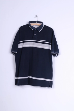 Reebok Mens L Polo Shirt Navy Cotton Vintage Striped Indoor clothing
