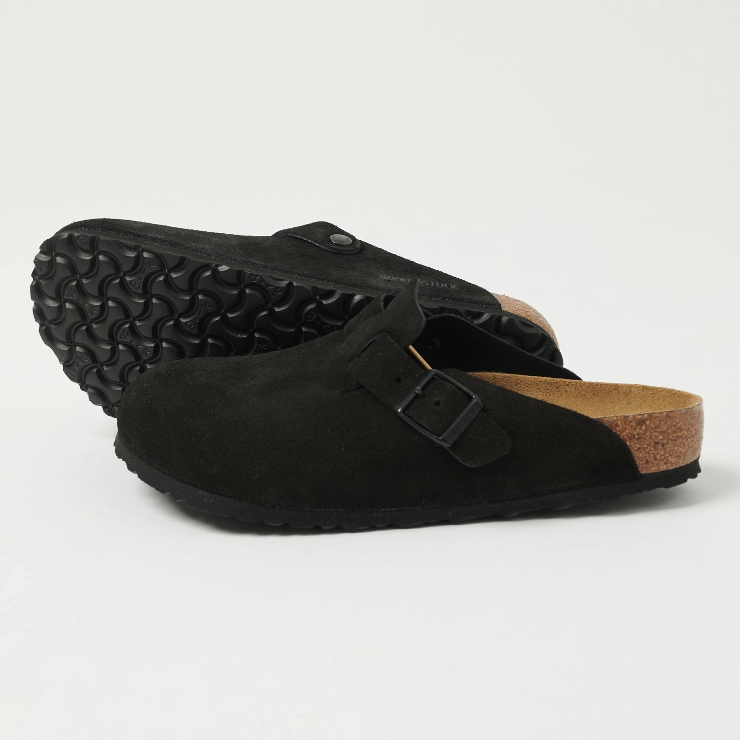 Step Stable Birkenstock Boston Suede Leather Shoe - Black
