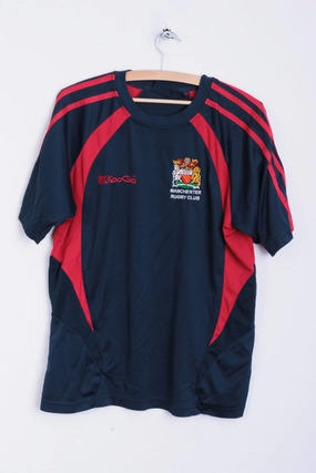 Comfy Flex Kooga Manchester Mens L Shirt Short Sleeve Rugby Club Sport Blue
