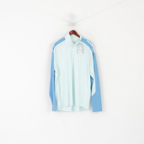 Moisture wicking New Adidas Men 2XL Shirt Blue Slim Fit Training Zip Neck Activewear Long Sleeve Top