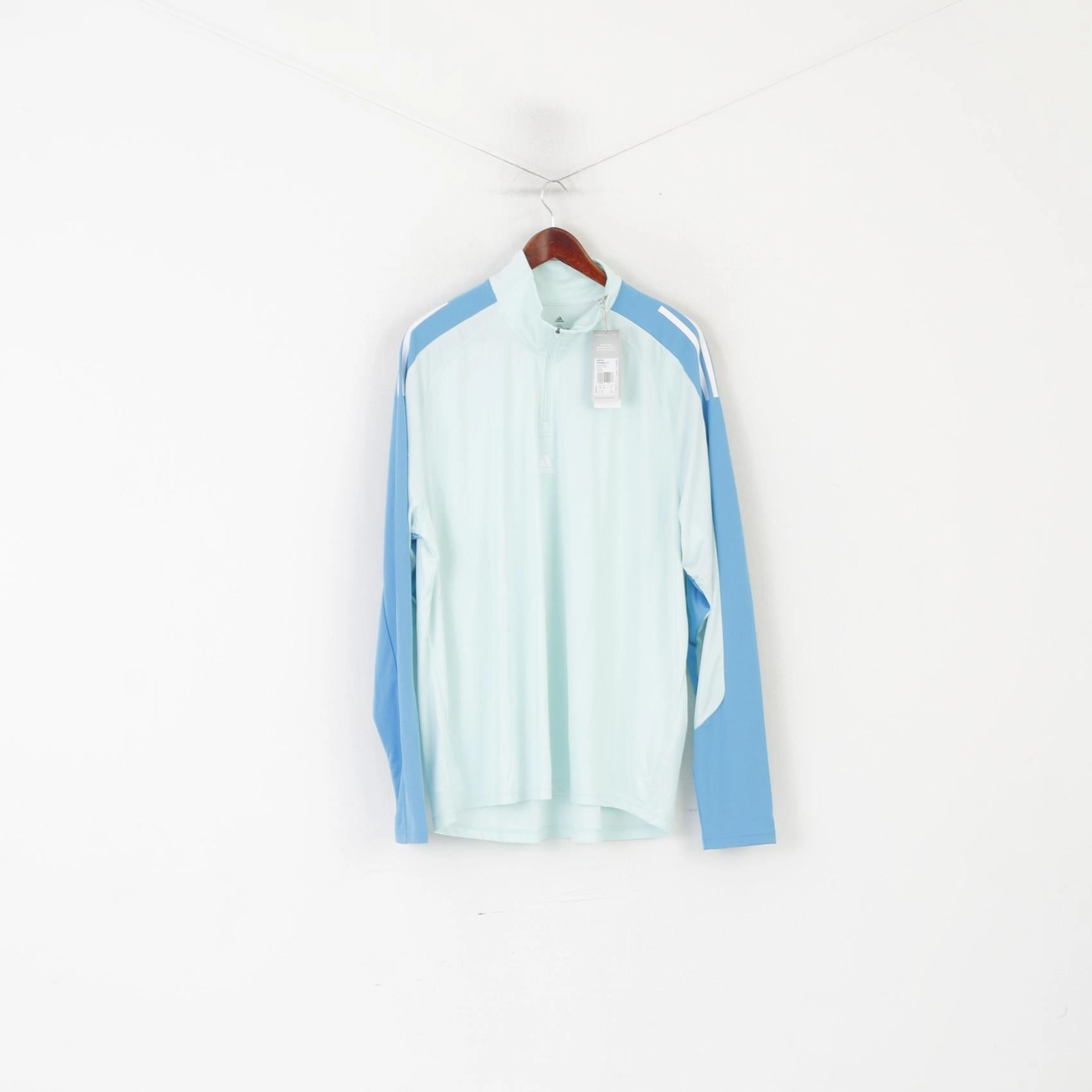 Moisture wicking New Adidas Men 2XL Shirt Blue Slim Fit Training Zip Neck Activewear Long Sleeve Top
