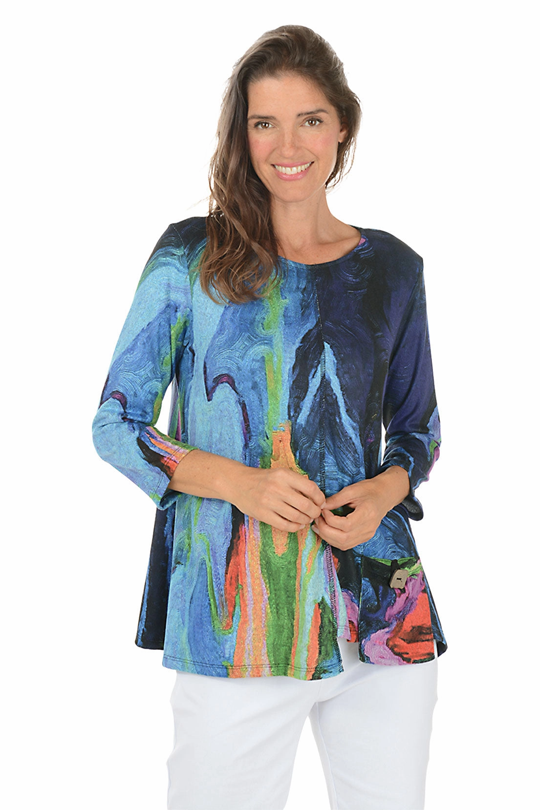 Layla Cozy Asymmetrical Hem Pocket Top Relaxed Comfort Design Snuggly Feel