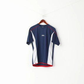 Umbro Men M Shirt Navy Activewear Logo Crew Neck Sport Training Jersey Top Relaxed Movement