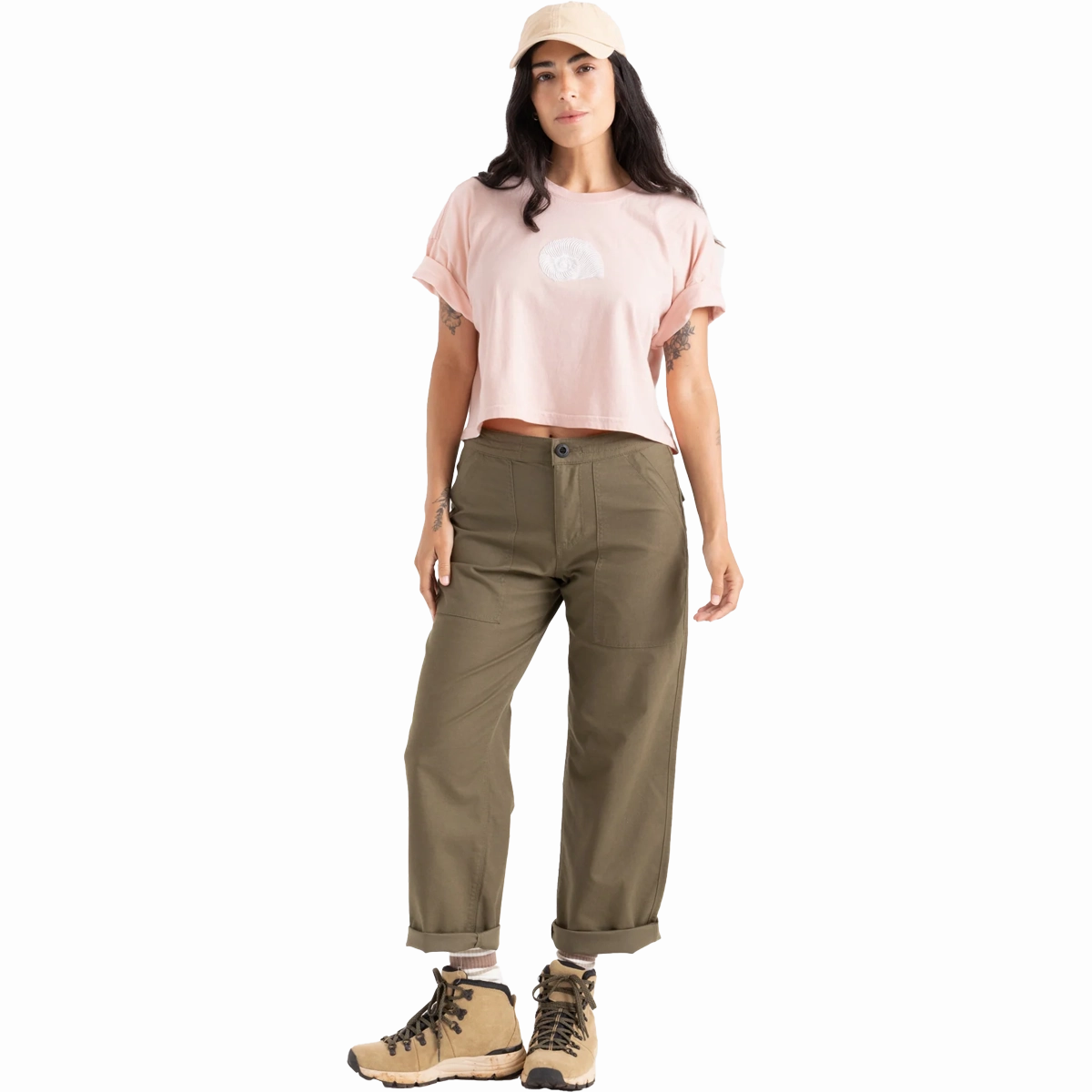 Women's Striped Shell Cropped Tee Wicking Interlock Knit Reinforced Collar