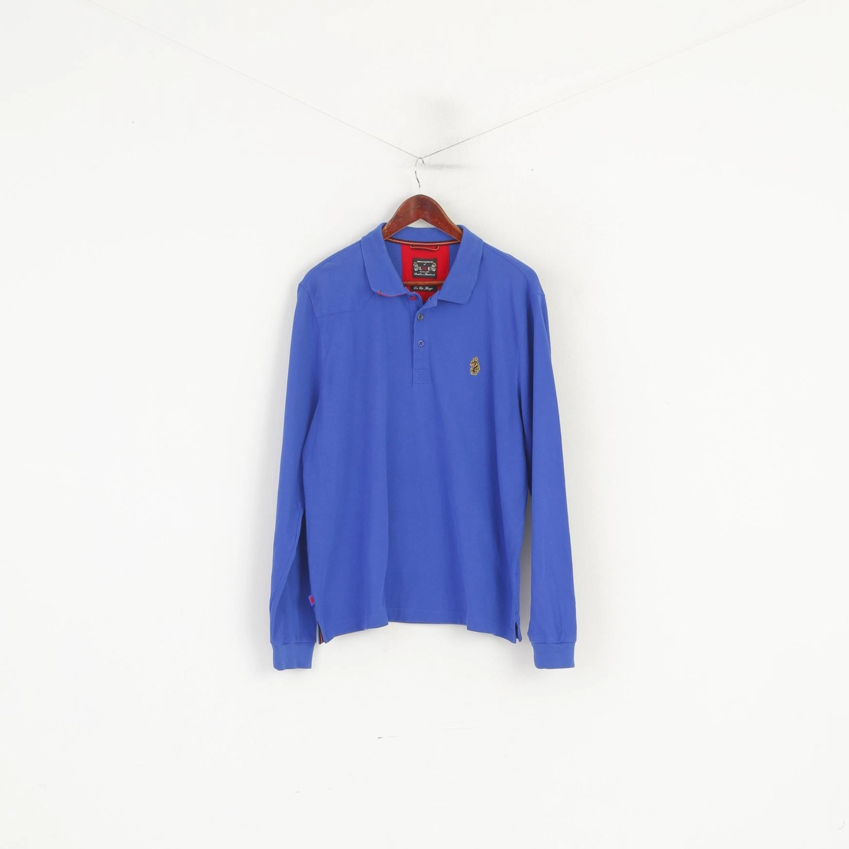 Fashionable Layer United Kingdom of Luke Men XXL (L) Polo Shirt Blue Royal Cotton Long Sleeve Top