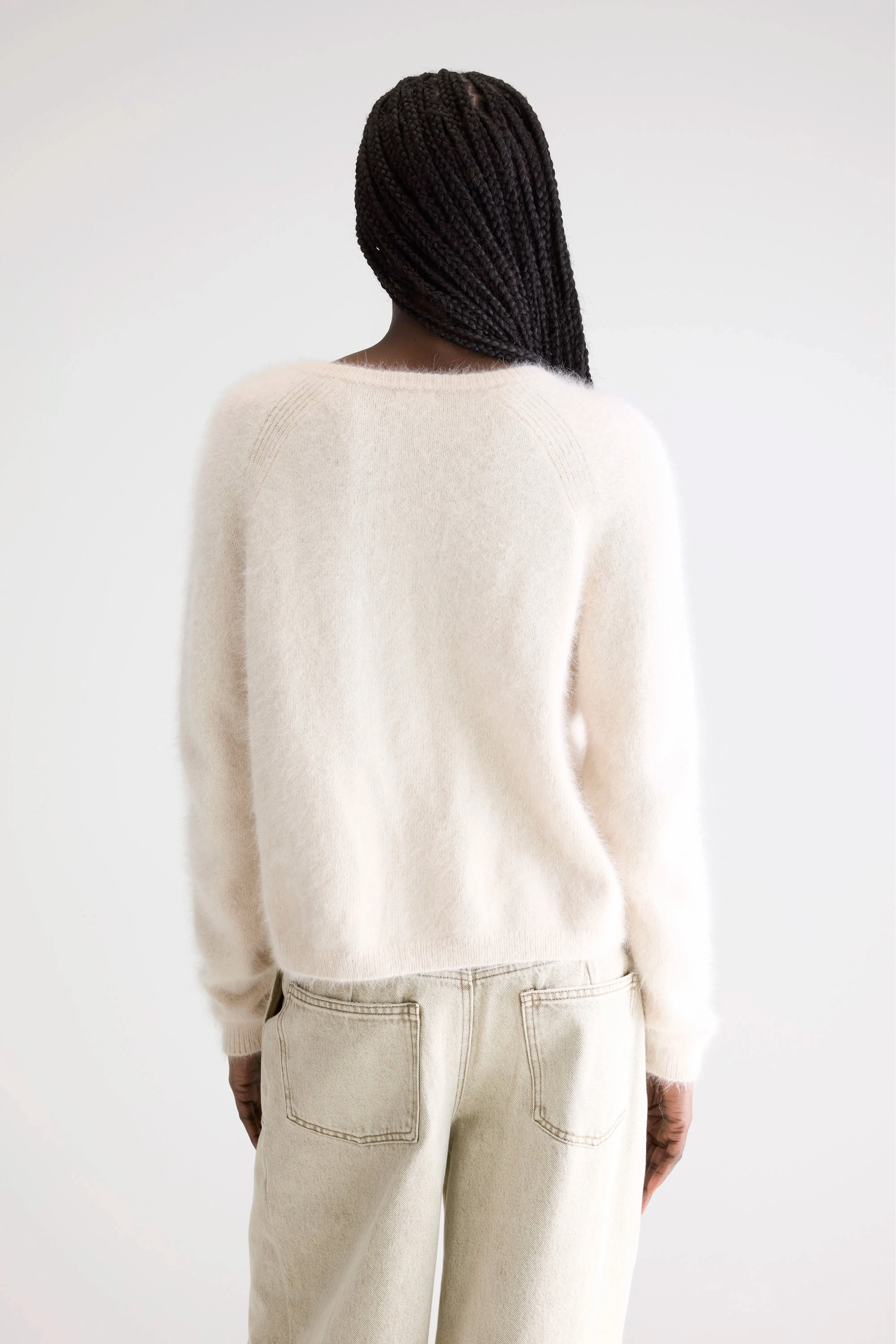 Friction Resistant Soft Drape Datair angora-blend cardigan (252 / W / PARCHEMIN)