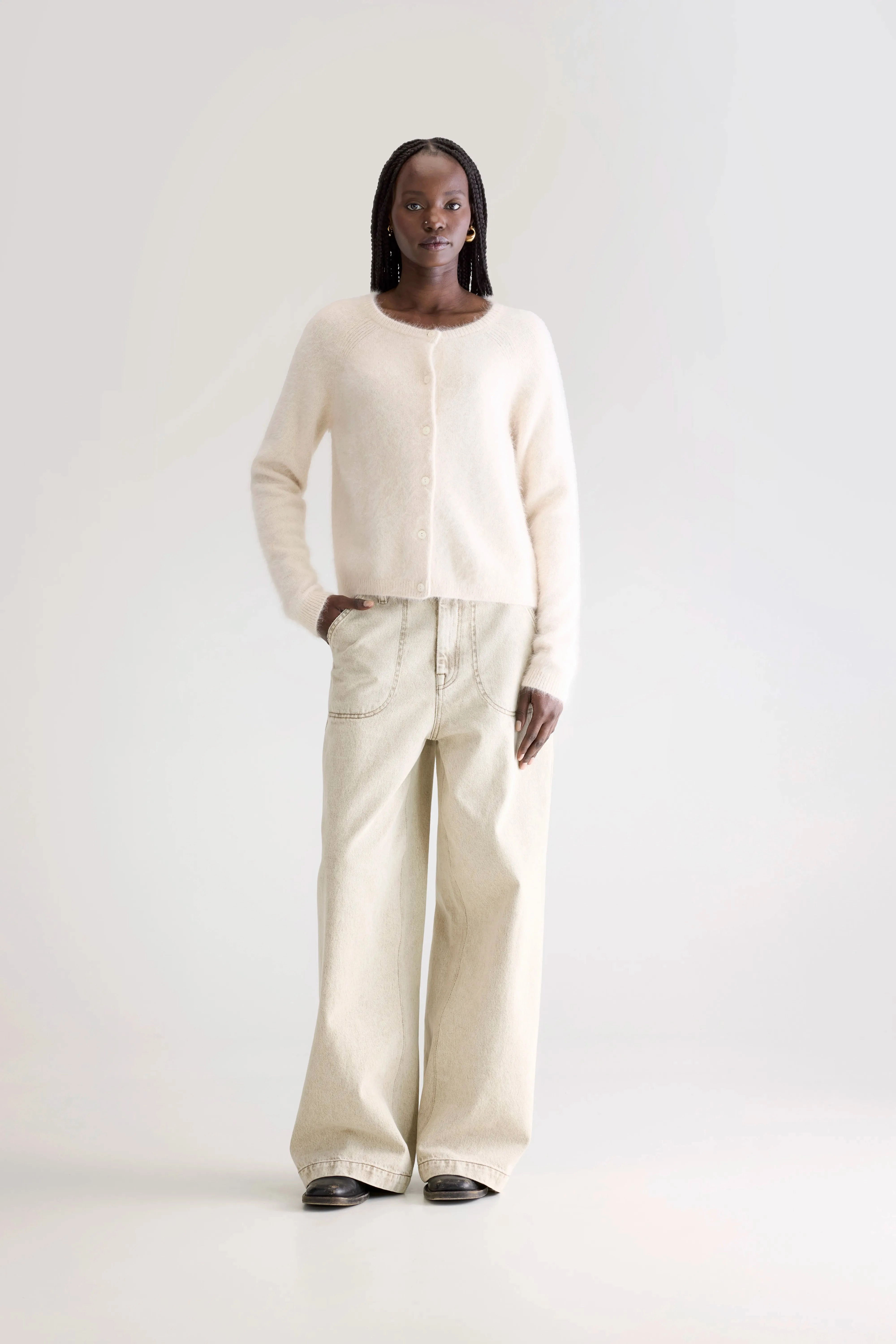 Datair angora-blend cardigan (252 / W / PARCHEMIN) Stretch Recovery Fabric Minimalist Button Placket