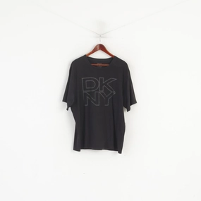 DKNY Men XL T- Shirt Black Cottopn Soft Big Logo Stretch Short Sleeve Top Tagless Design Flexible Fit Design