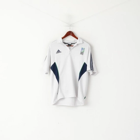 Adidas IRB Men M Polo Shirt White 2007 Rugby World Cup France Vintage Top Hygroscopic Fiber Performance Stretch