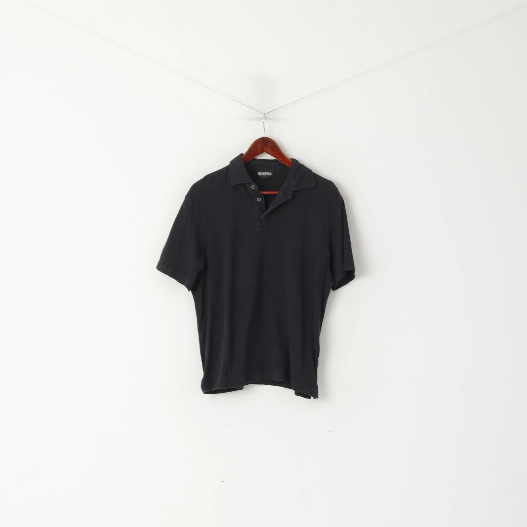 Michael Kors Men M Polo Shirt Black Cotton Stretch Short Sleeve Plain Top Yoga class