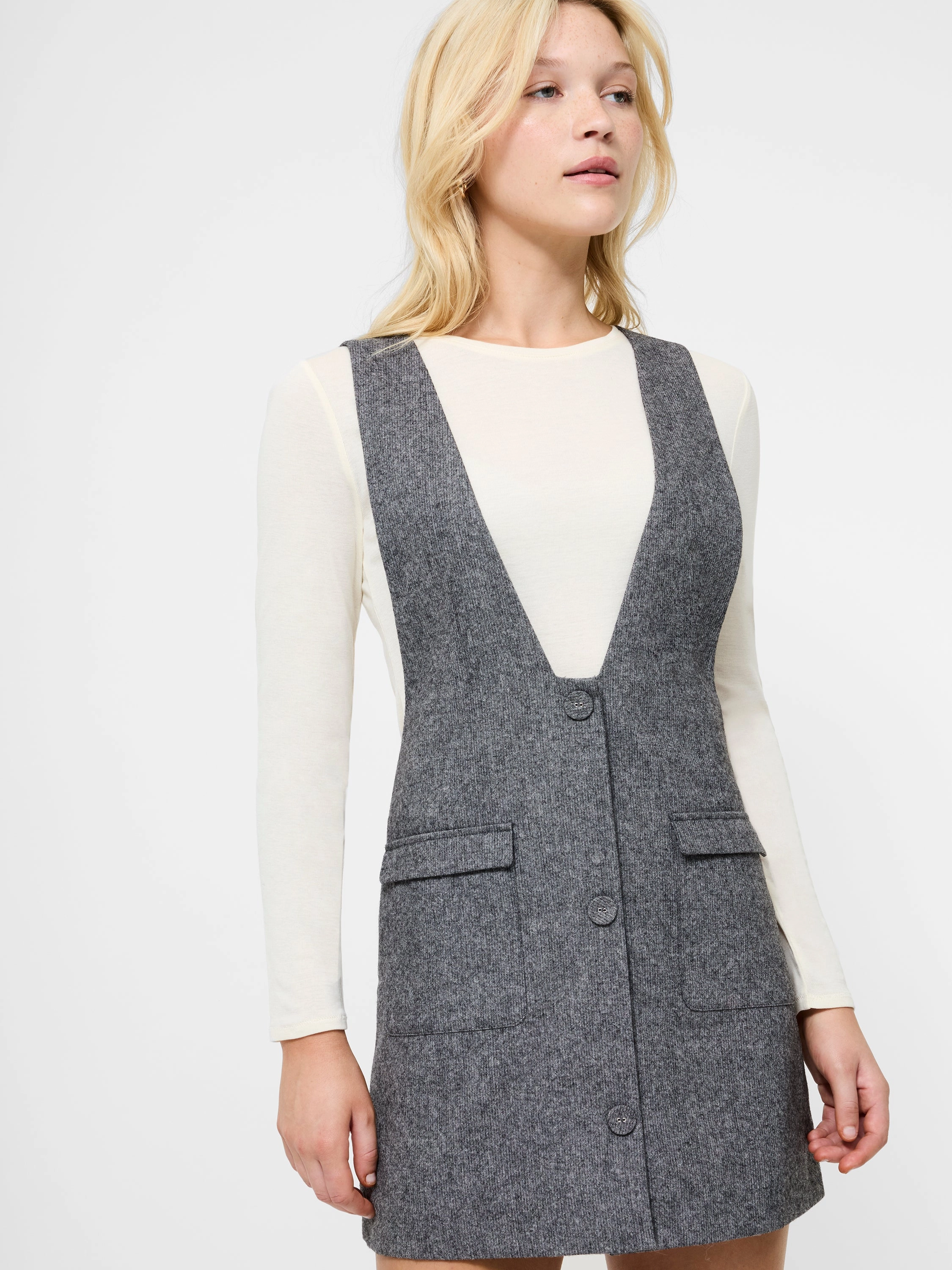 V-Neck Apron Mini Dress All Gender Fit Playful printed gown