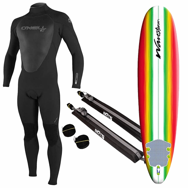 Men's Wetsuit, Surfboard, and Rack Package HighVisibility Accents