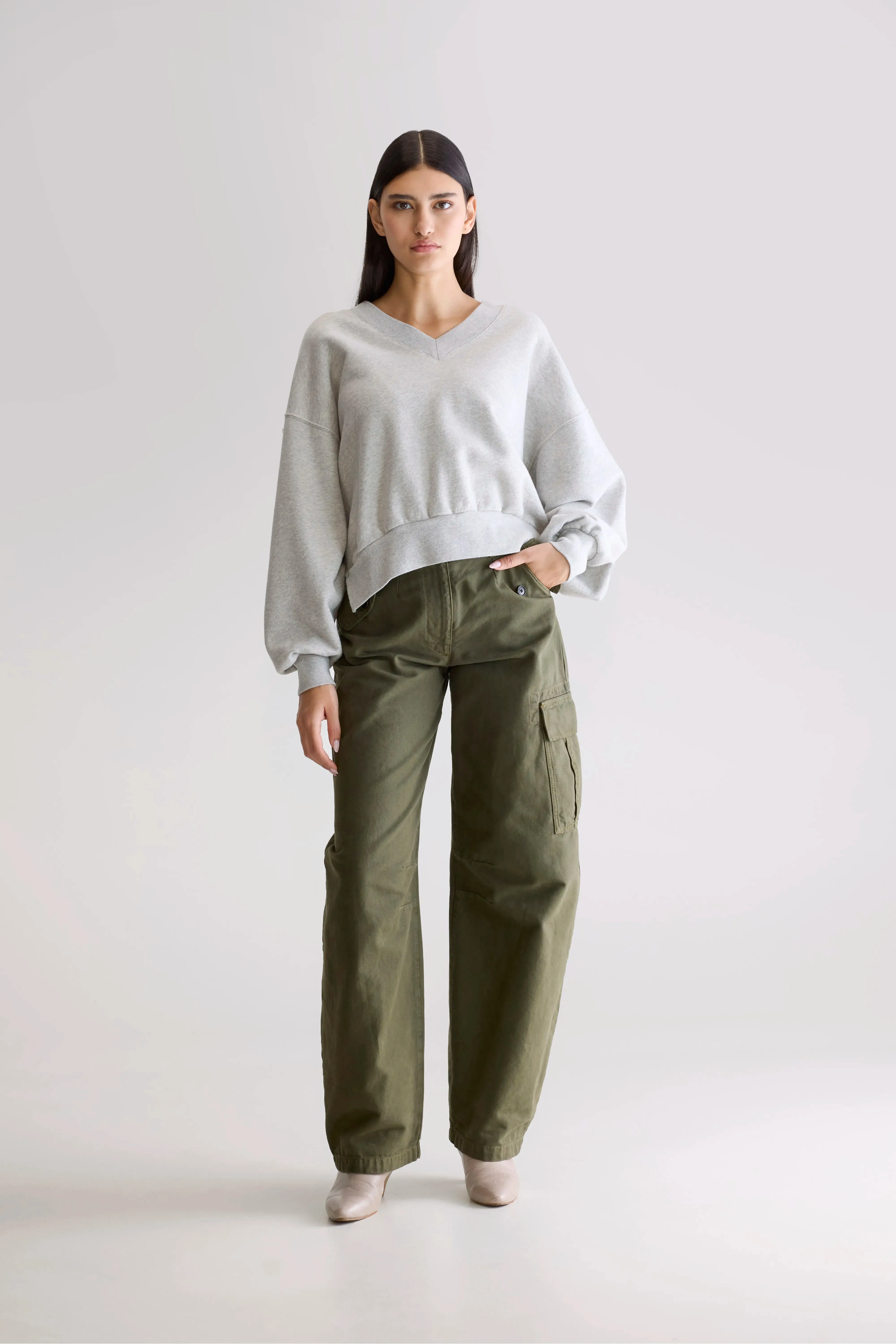 Safari Style Linen blend Varola v-neck sweatshirt (252 / W / H. GREY)