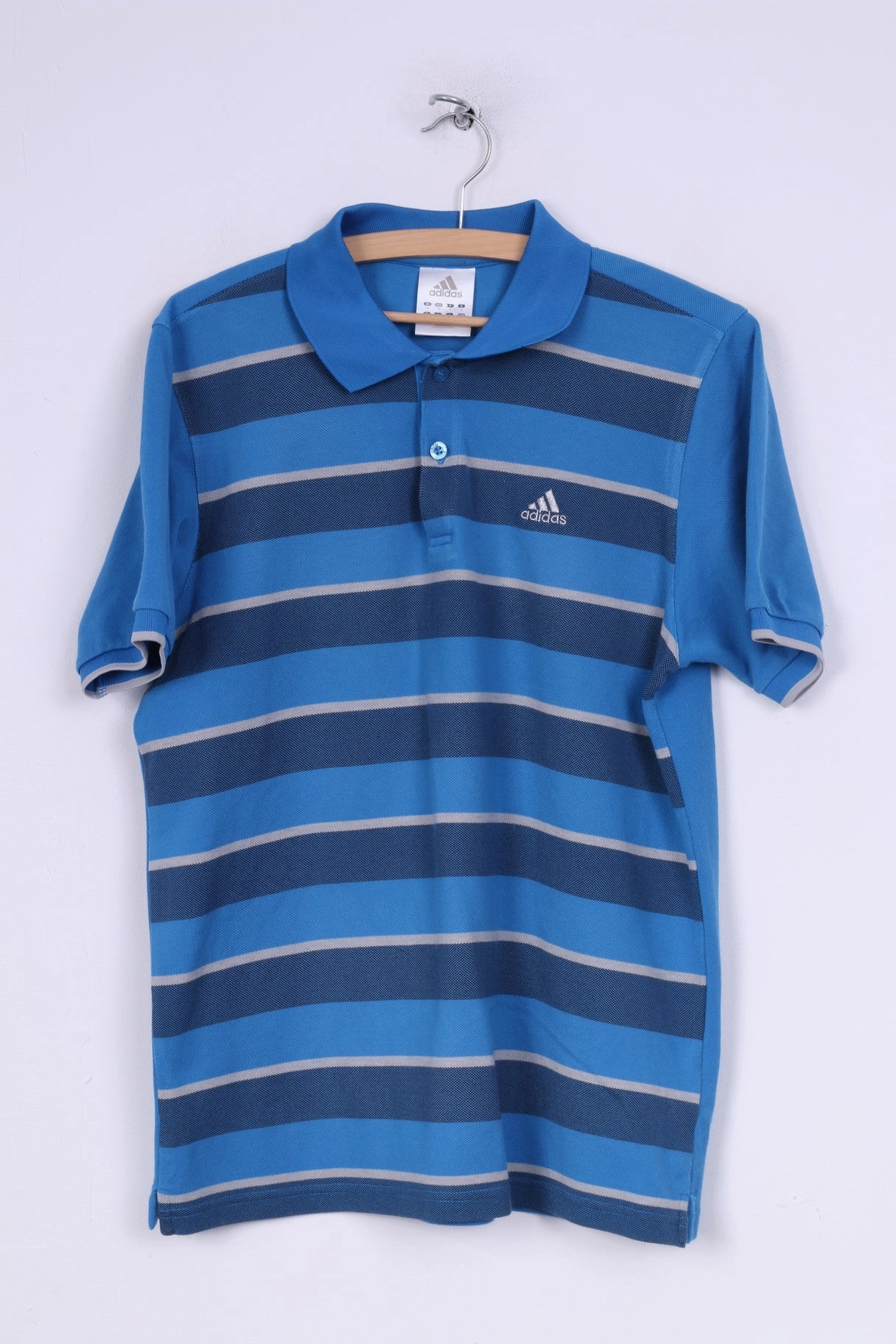 Adidas Mens M Polo Shirt Blue Striped Short Sleeve Cotton Blend Summer Top Active Wear Minimalist purity