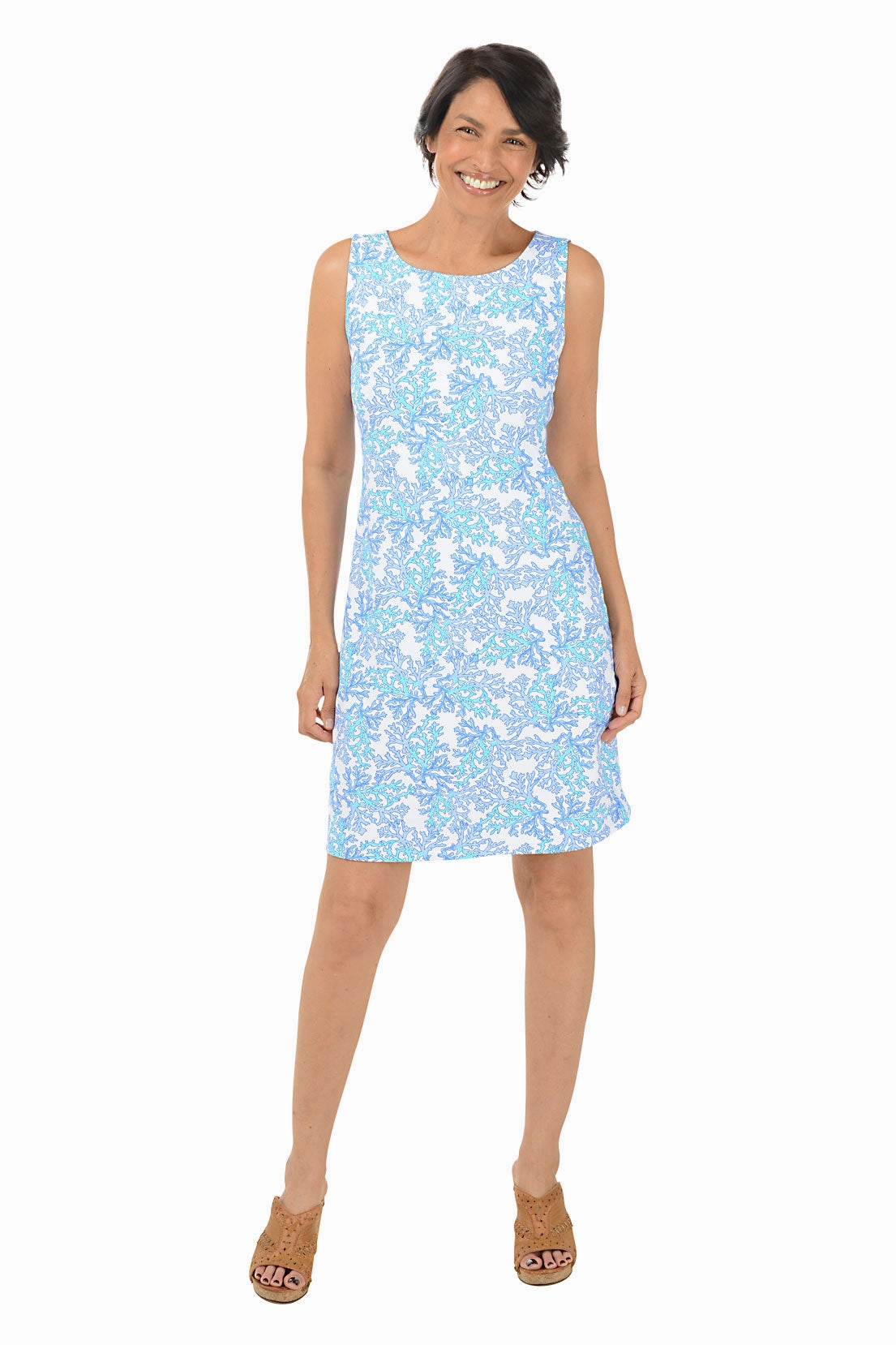 Blue Coral UPF50  Sleeveless Shift Dress Beauty Zone Easy Match