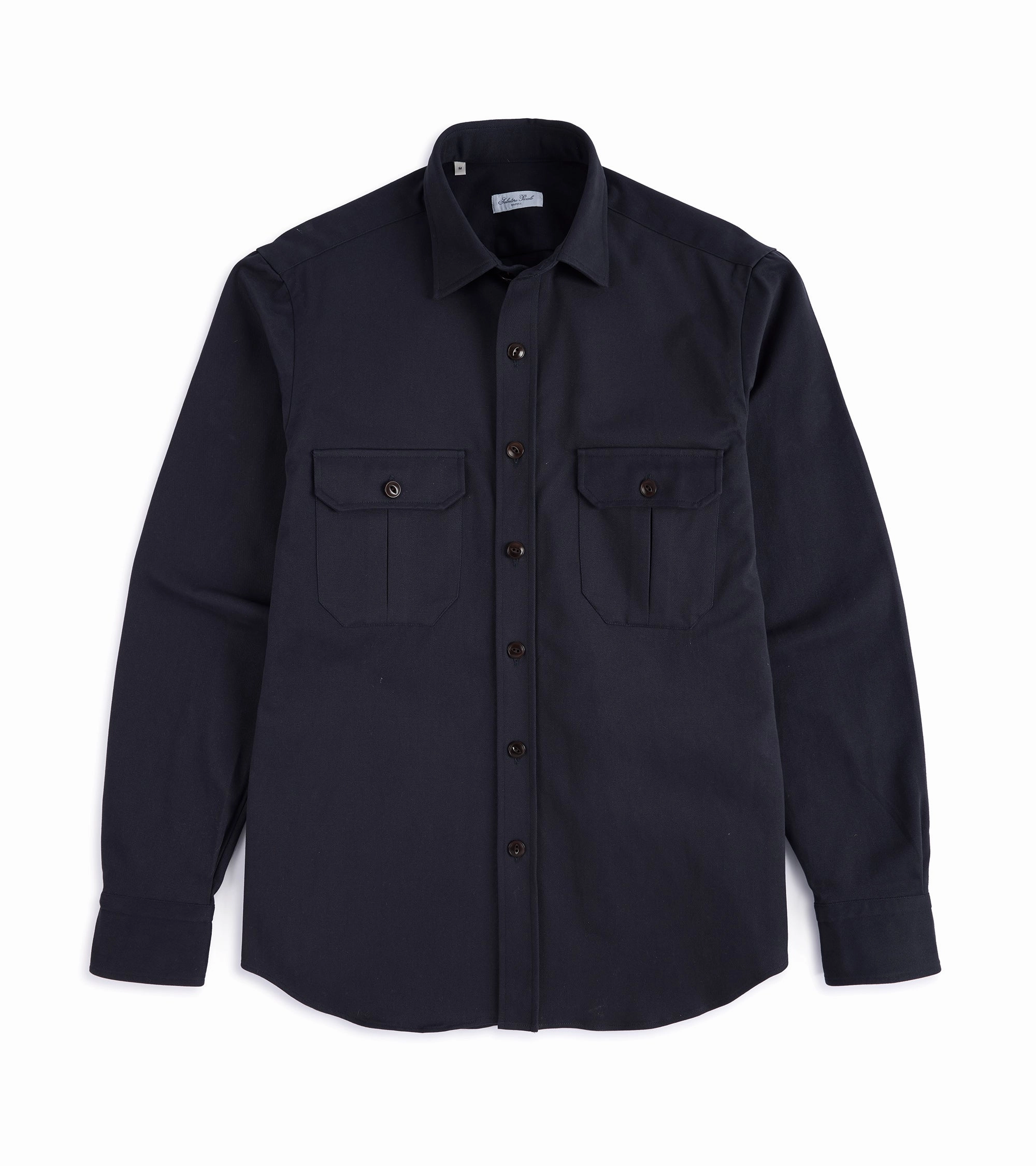 Smart Casual Salvatore Piccolo Heavy Brushed Cotton Military Shirt: Navy