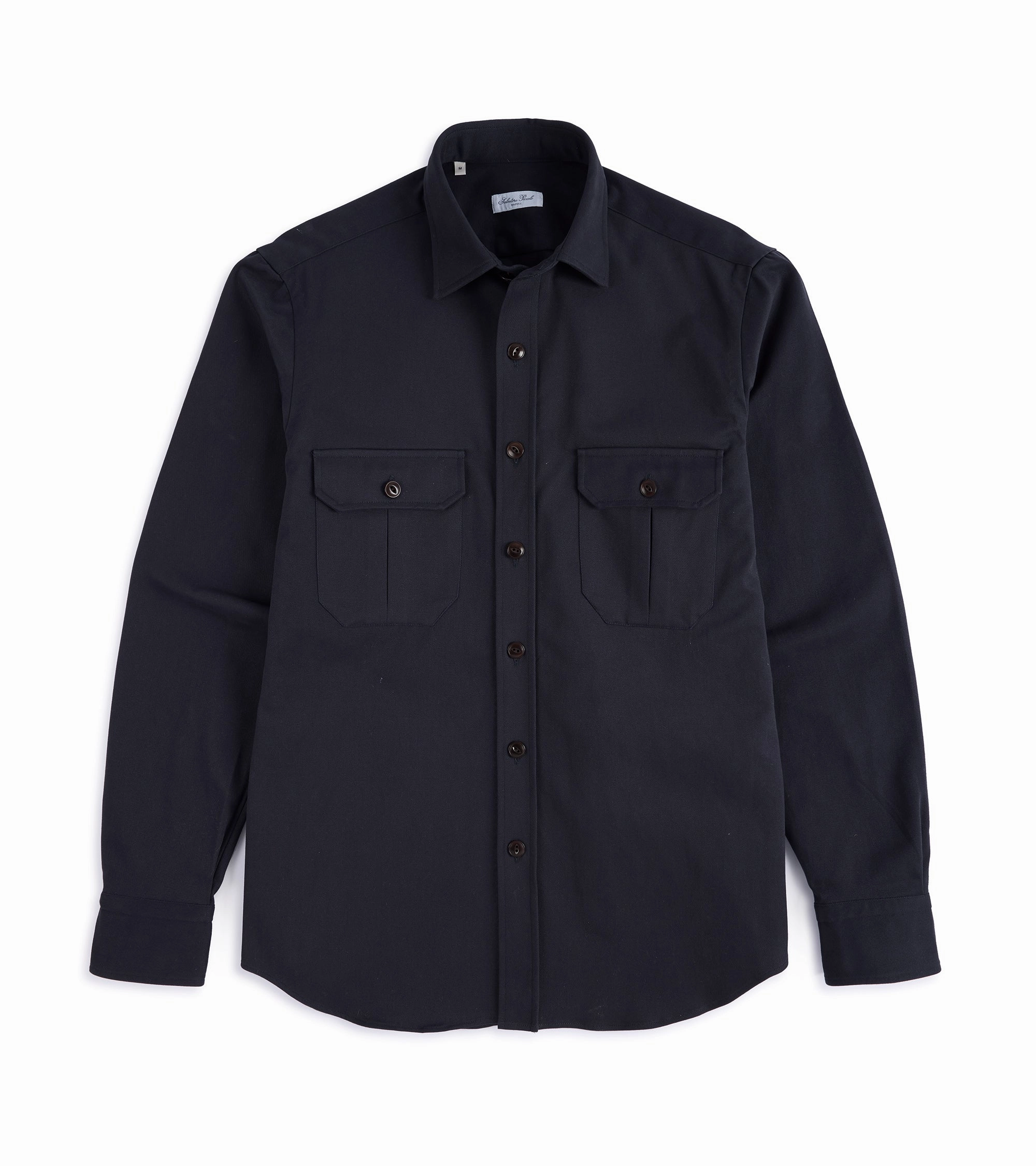Lightweight Layers Salvatore Piccolo Heavy Brushed Cotton Military Shirt: Navy
