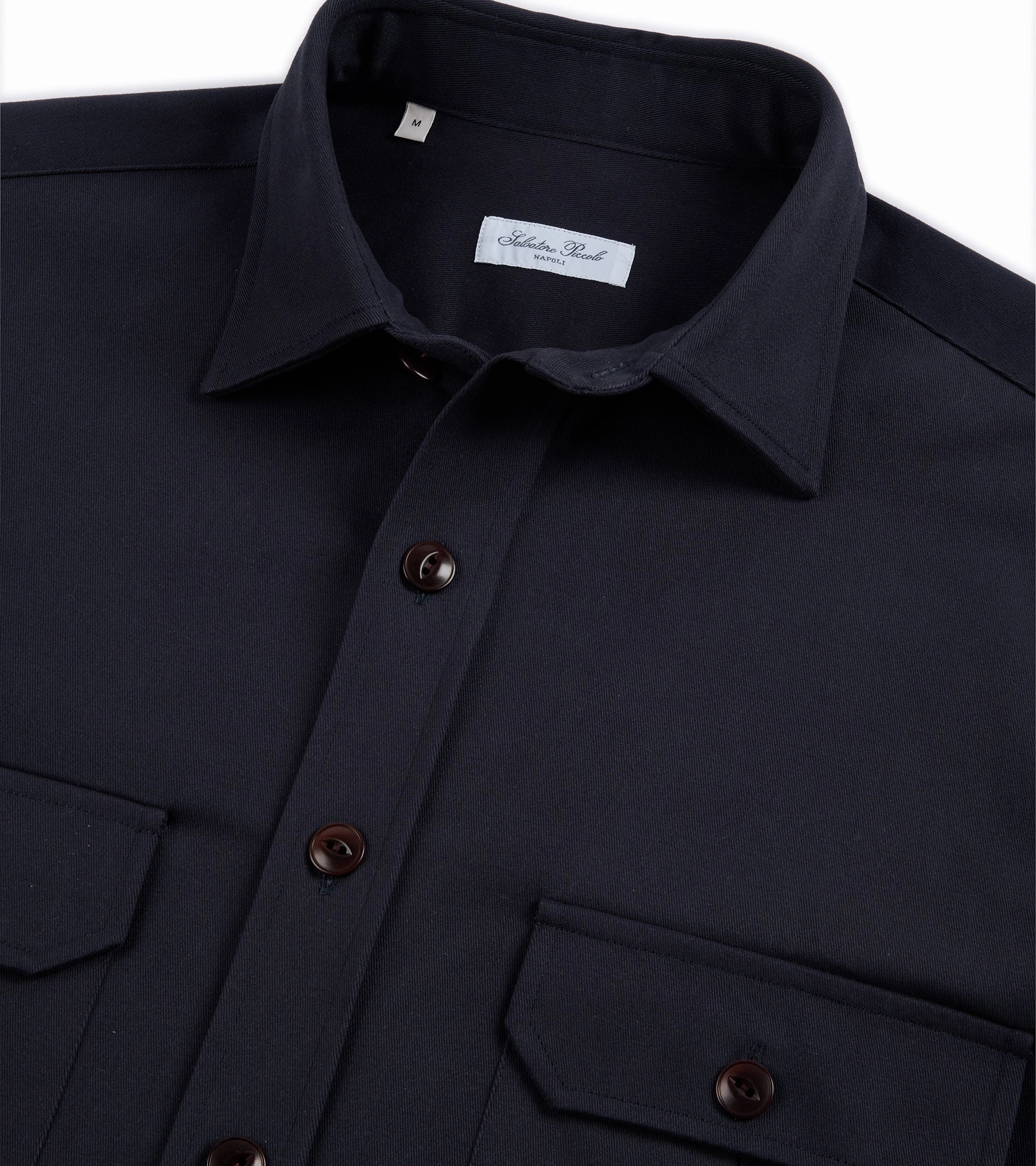 Salvatore Piccolo Heavy Brushed Cotton Military Shirt: Navy Distressed finish Durable Button Closures