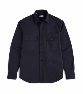 Smart Casual Salvatore Piccolo Heavy Brushed Cotton Military Shirt: Navy