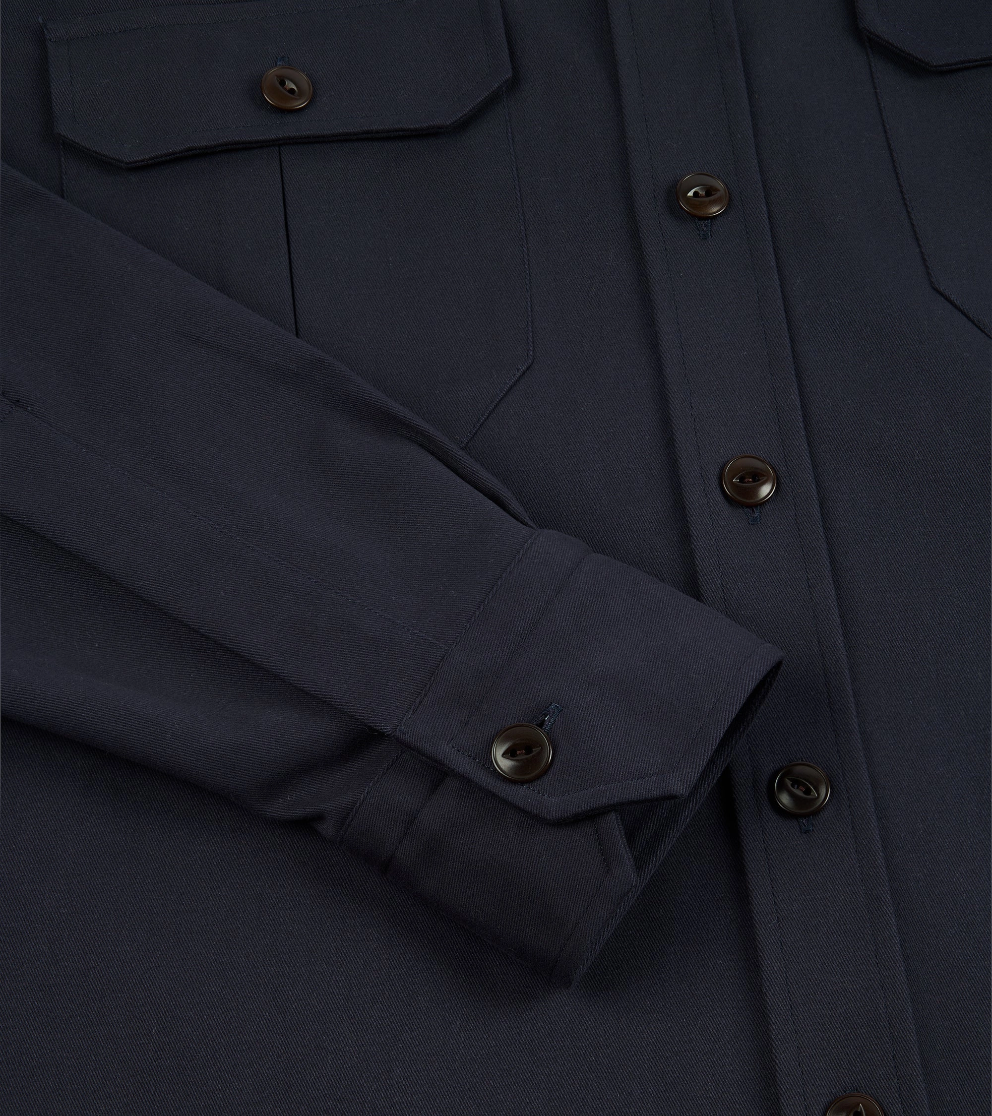 Salvatore Piccolo Heavy Brushed Cotton Military Shirt: Navy Textured Finish