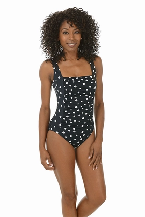 Vintage Dots Square Neck Princess Seam Swimsuit Anti Microbial Lining Outdoor Adventure