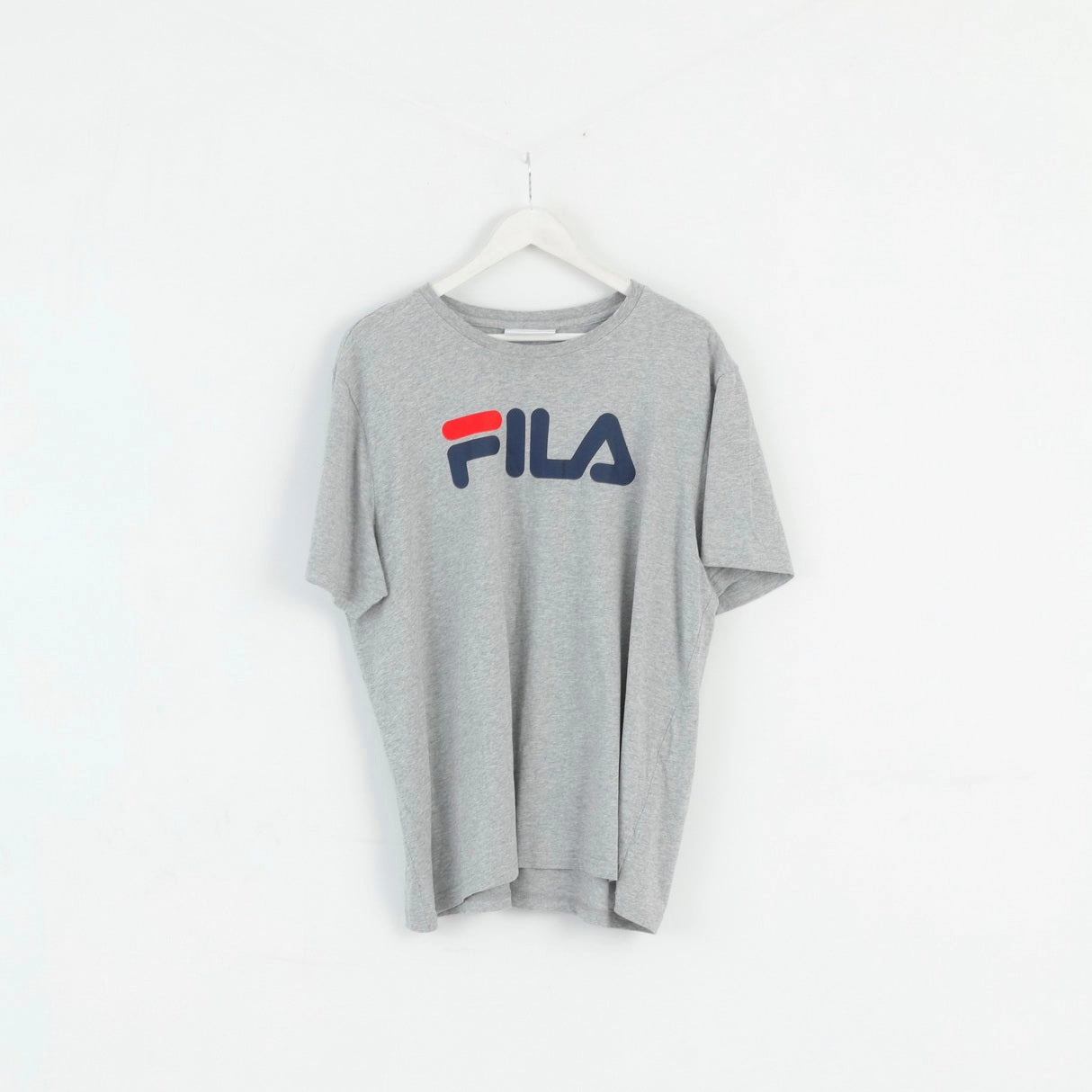 Solid color purity FILA Mens XXL T- Shirt Grey Cotton Classic Big Logo Top