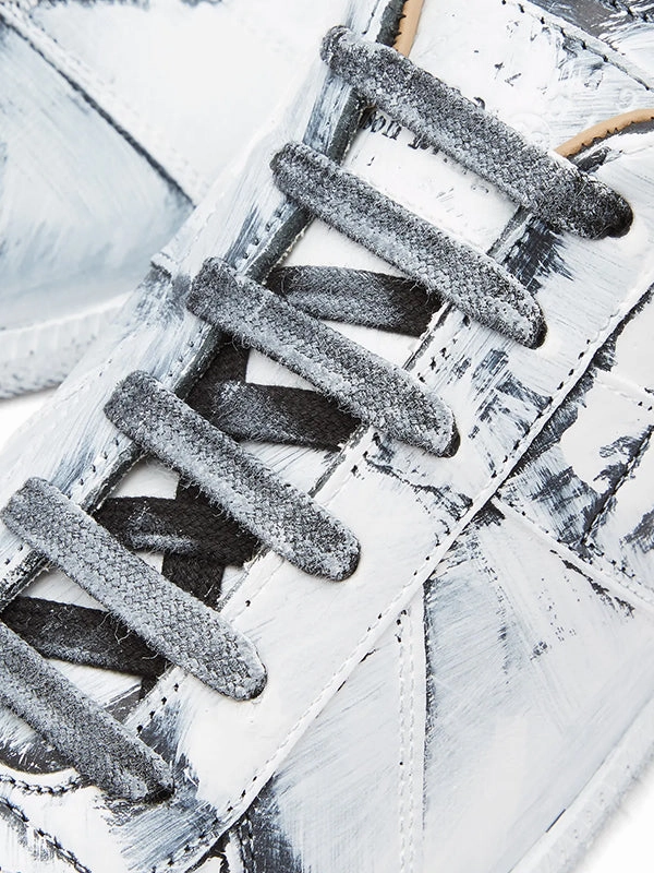 Microfiber Accent Details Replica Low Top Sneakers - Black/Glossy White