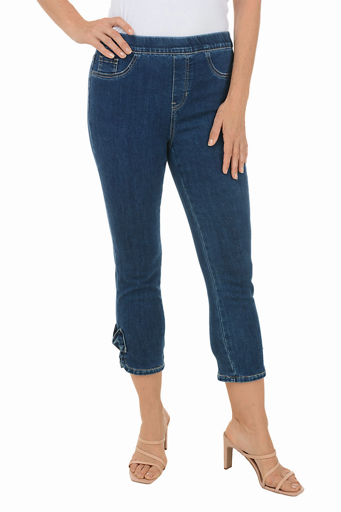 Bow Pull-On Denim Capri Pant Flexible Seam
