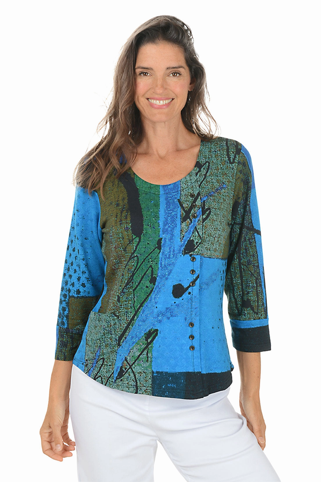 Andrea Offset Button Pocket Top Knit Wear Fashionable Layering