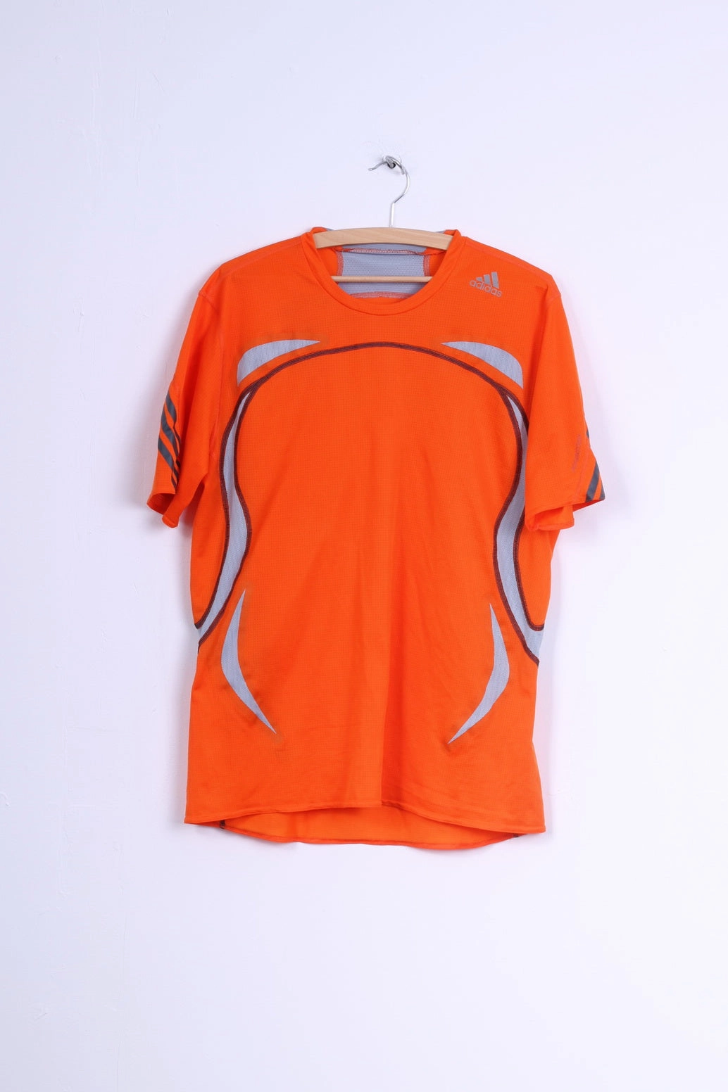 Adidas Mens XL Shirt Orange For Motion Crew Neck 3 Stripe Top Jersey Practical Comfort