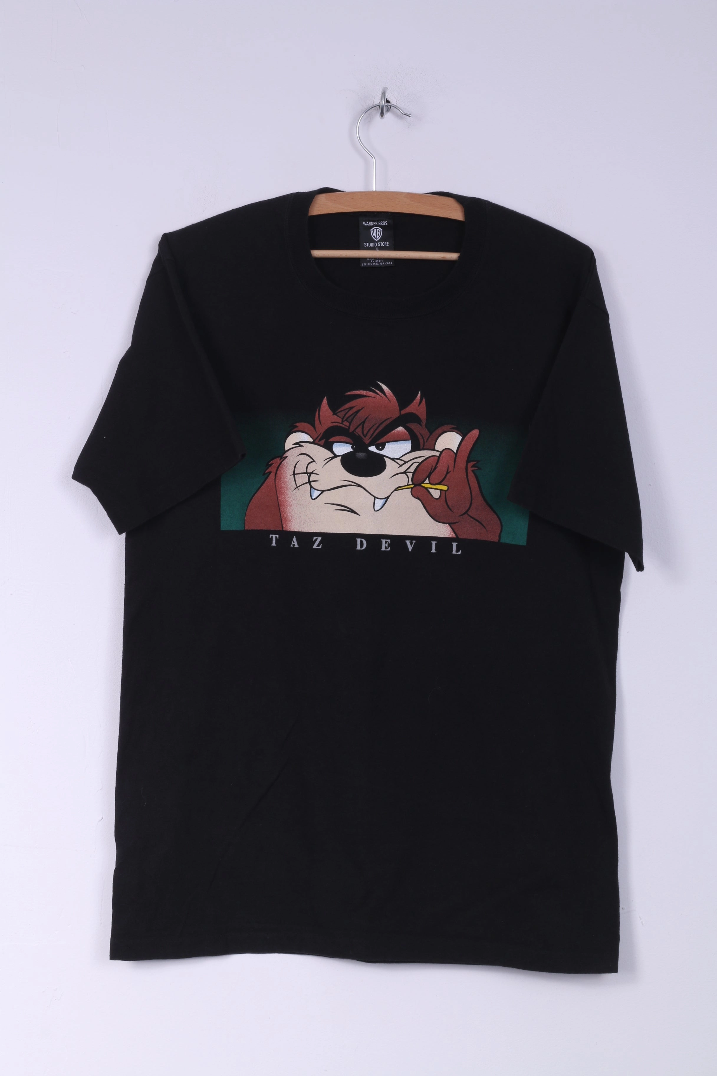 Lint Resistant Surface Simple Comfort Wear Warner Bros Studio Store Taz Devil Mens L(M) Graphic Shirt Crew Neck Black