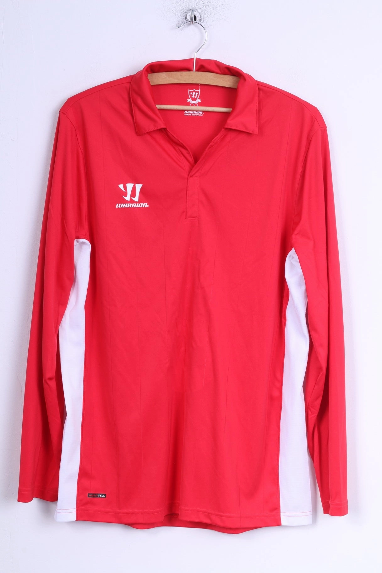 Warrior Mens XL Polo Shirt Red White Unleash Hell Long Sleeve Jersey Slim Waist Non Irritating Tags